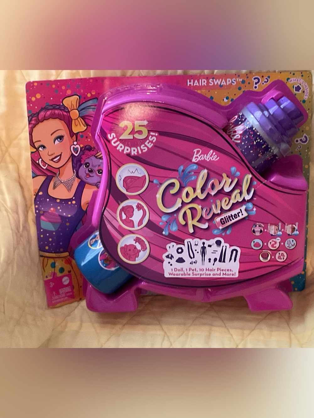 NEW:Barbie Color Reveal Glitter Playset - HAIR SWAPS 25 PCS.